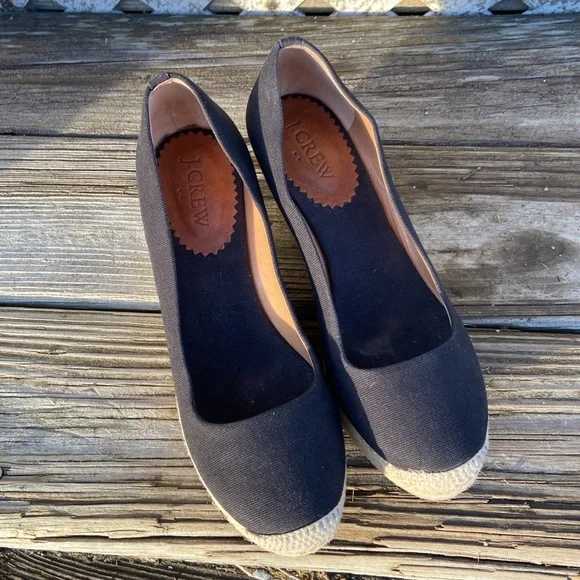 J. Crew Seville Espadrille Wedges in Black Canvas Women's Size 6.5 - Picture 5 of 11